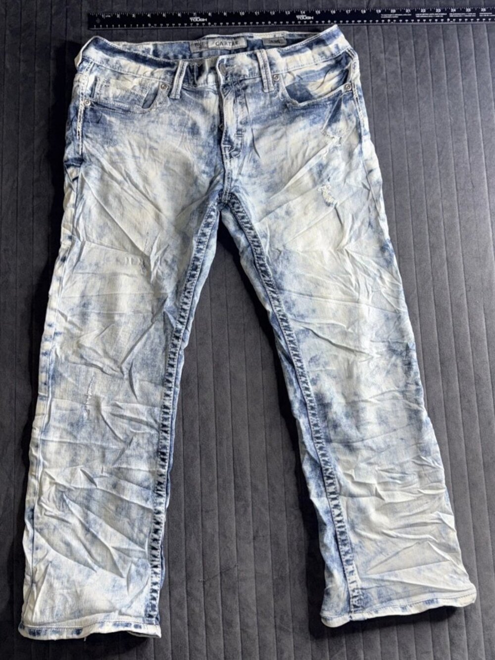 BKE Carter Straight Thick Stitch Distressed Whiskered Denim Jeans 33x30 Blue
